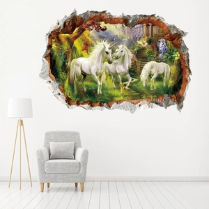 3D Einhorn Waldschloss Wandtattoo Aufkleber für Wohnzimmer und Schlafzimmerdeko