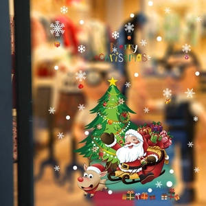 Adesivi per Finestre di Natale Babbo Natale Slitta Renna Albero Fiocchi di Neve PVC Impermeabile Decorazione per Parete in Vetro