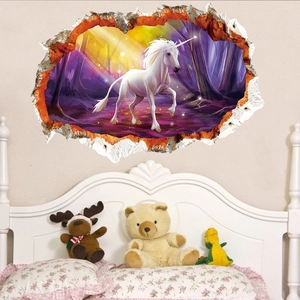 3D Wandtattoo Einhorn im magischen Wald als Dekoration für das Kinderzimmer geeignet