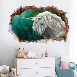 Detaillierter 3D Einhorn Wandsticker Aquarell für Kinderzimmer und Innendekoration