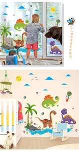 Close-up of colorful cartoon dinosaur wall stickers for children bedroom and nursery decoration