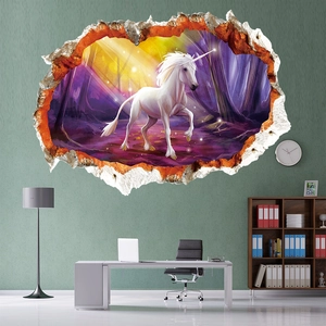 3D-Aquarell-Einhorn-Wandtattoo mit Durchbrucheffekt für die Kinderzimmerdekoration