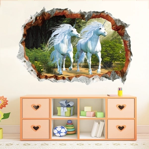 Kreatives 3D Einhorn Wandtattoo mit Mauerdurchbruch für Kinderzimmer Wanddekoration