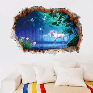 3D-Wandaufkleber mit Einhorn im Zauberwald für die Dekoration von Kinderzimmern