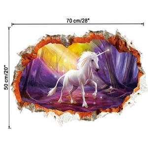 Detailansicht des 3D-Aquarell-Einhorn-Wandstickers 70cm x 50cm für Kinderzimmerdekoration
