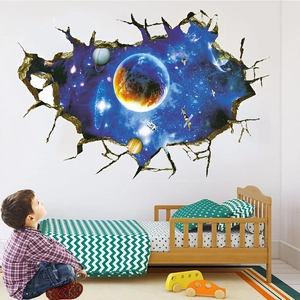 Adesivo Murale 3D Spazio Galassia Con Effetto Muro Rotto In PVC Impermeabile Ideale Per Decorare Camera Dei Bambini Soggiorno E Camera Letto