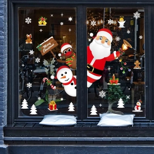 Fröhliche Weihnachten Fensteraufkleber Weihnachtsmann Schneemann Rentier Schneeflocke Wandtattoo Wasserdicht PVC Wandbild Für Geschäft Haus Deko