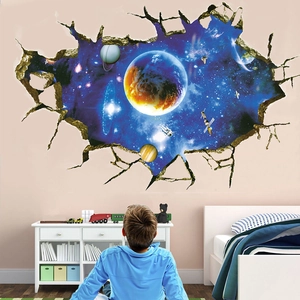 Adesivo murale 3D spazio con Terra e astronauti per decorazione camera dei bambini