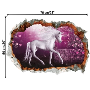 Detailansicht 3D Einhorn Wandtattoo Maße 70x50cm für Kinderzimmer Wanddekoration