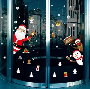 Weihnachtsaufkleber Set mit Weihnachtsmann, Rentier und Schneeflocken auf Glastüren