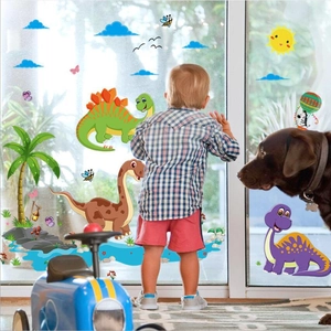 Removable cartoon dinosaur wall stickers for nursery decor featuring colorful cute dinosaurs