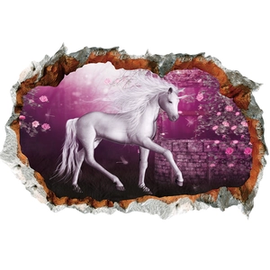 3D-Wandtattoo Einhorn mit lila Wald und rosa Rosen für Kinderzimmer Dekoration