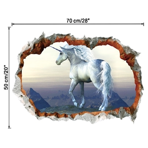 Detailansicht des 3D-Einhorn-Wandaufklebers mit Maßen 70x50cm für die Dekoration