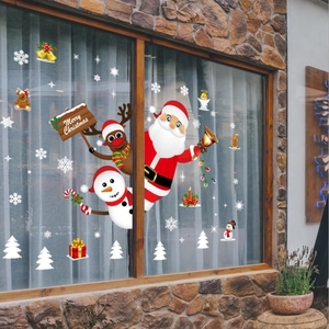 Weihnachtsfensteraufkleber-Set mit Weihnachtsmann, Schneemann und Rentier auf Glas