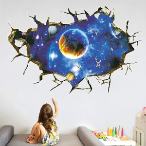 Adesivo murale 3D galassia spazio con astronauta e pianeti per camera dei bambini