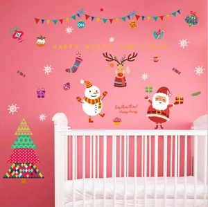 Sticker Mural de Noël en PVC Père Noël Bonhomme de Neige Renne Arbre Décalcomanie Joyeux Noël Autocollants Fenêtre Pour Décoration Maison