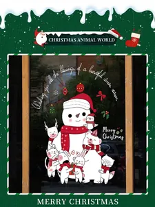 Christmas window decals with snowman reindeer and polar bear cartoon animals for glass decoration