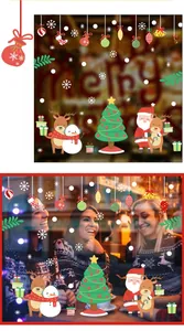 Scène avec autocollants de Noël colorés avec Père Noël, rennes et bonhomme de neige