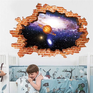 3D cracked wall sticker with galaxy and Saturn pattern for children bedroom decoration