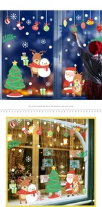 Détail des stickers de fenêtre de Noël avec motifs de Père Noël et de rennes festifs
