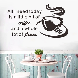 Coffee And Jesus Quote Removable Vinyl Wall Sticker For Kitchen Dining Room Decor Minimalist Coffee Cup Silhouette Decal