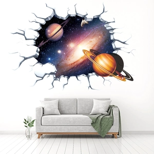 3D cracked wall effect cosmic galaxy star nebula wall sticker for home bedroom decor