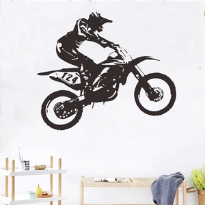 Creative motocross racer silhouette wall decal for home living room or bedroom decor