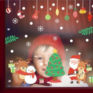 Stickers de Noël festifs avec Père Noël et renne pour décoration de vitres et fenêtres