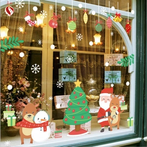 Stickers de Noël pour vitrines avec Père Noël et renne pour décoration festive de magasin