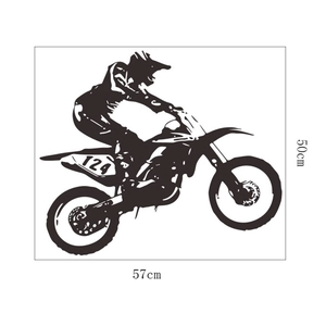 Detail view of motocross racer vinyl wall decal with 50x57cm size dimensions