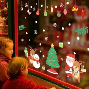 Stickers de Noël pour fenêtres avec Père Noël et rennes pour décoration festive de vitres