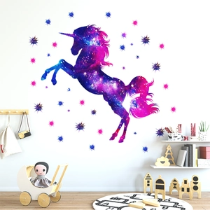 Sognante Adesivo da Parete Unicorno Cielo Stellato per Cameretta Bambini Camera da Letto Stelle Nebulosa Colorata PVC Impermeabile