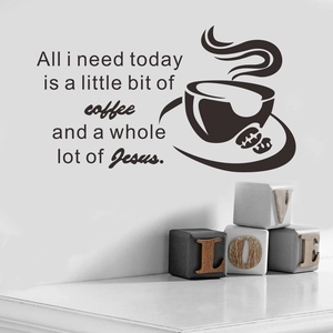 Vinyl wall decal featuring coffee quotes and religious text for kitchen home decoration