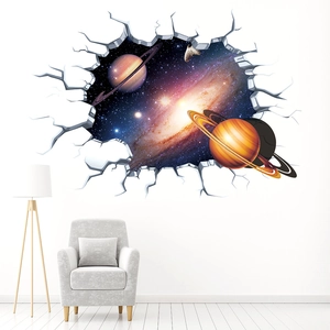 3D cracked wall outer space galaxy wall sticker for bedroom and kids room decor
