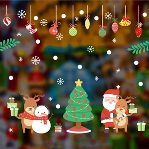 Stickers de Fenêtre de Noël Père Noël Renne Bonhomme de Neige Arbre Stickers Muraux Statiques pour Vitrine Maison Vacances Décorations Festives
