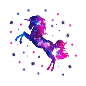 Adesivo murale unicorno stellato con motivi a galassia per decorazione bambini