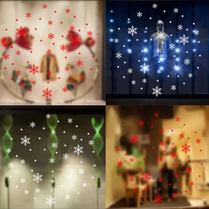 Stickers Muraux en Vinyle Flocon de Neige de Noël Stickers de Fenêtre d'Hiver pour Salon Chambre Magasin Décor Imperméable PVC Autocollants Amovibles Rouge Blanc