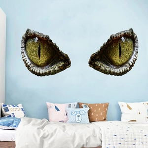 Realistic 3D dinosaur eyes wall sticker with green scales detail for kids bedroom