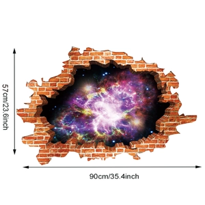 3D broken wall galaxy wall sticker showing nebula view with 90x57cm size dimensions