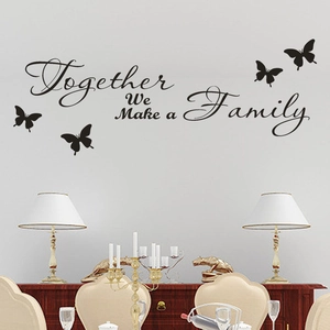 Together We Make A Family Quote Wall Decal With Butterfly Silhouette PVC Removable Waterproof Wall Sticker For Home Decor