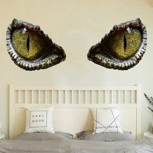 3D realistic dinosaur eye wall stickers with green reptilian scales for bedroom decor