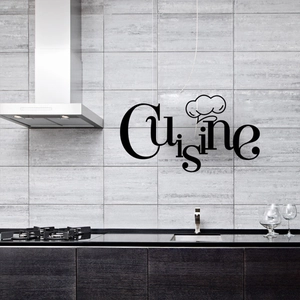 Détail du sticker mural Cuisine en vinyle avec icône de toque sur carrelage de cuisine