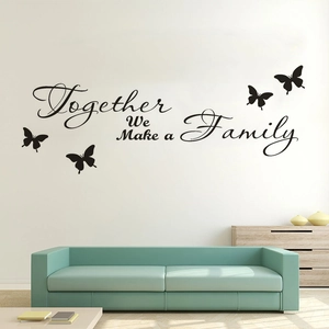 Together We Make a Family wall decal with black butterfly silhouettes in living room