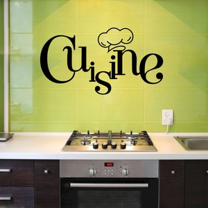 Sticker mural de cuisine en vinyle avec lettrage Cuisine et icône de chapeau de chef