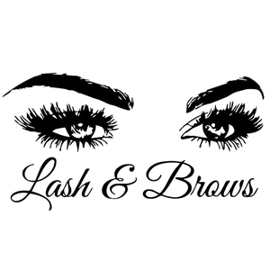 Minimalistisches Wandtattoo mit Wimpern Augenbrauen und Lash & Brows Kunstschrift