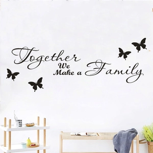 Detail of Together We Make a Family wall decal with elegant butterfly silhouettes