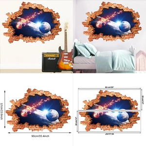 3D Broken Wall Galaxy Space Planet Wall Sticker Universe Starry Sky Waterproof PVC Decal For Kids Room Bedroom Home Decor