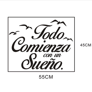 Spanish wall sticker Todo Comienza con un Sueño with seagull silhouettes size 55x45cm
