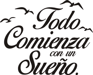 Artistic wall decal with Spanish quote Todo Comienza con un Sueño and flying seagulls