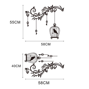 Detailed size specifications for birdcage wall decals featuring dimensions and layout